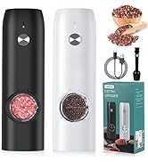 Electric Salt and Pepper Grinder Set (2 Pack), USB Rechargeable One Hand Operation, Adjustable Co...