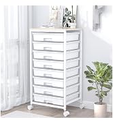 SYKIARIOL Rolling Storage Cart with Drawers,Utility Cart With 8 Drawers and Wooden Tabletop,Rolli...