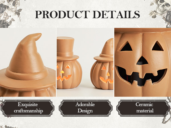 Brown Terracotta Jack O Lantern Pumpkin, Battery Operated LED Light