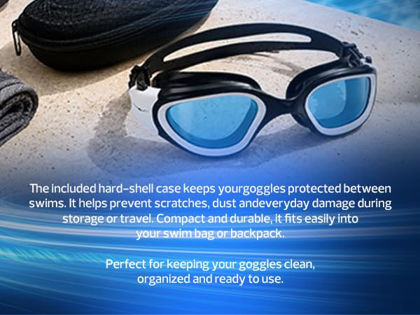 AqtivAqua swim goggles with hard-shell case for clean and protected storage