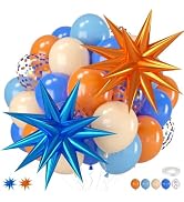 Blue and Orange Balloons, 12 Inch Orange Light Blue Nude Dark Blue Confetti Balloons with Star Fo...