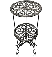 Linton Arts Cast Iron Plant Stand Indoor, 2 Tier Vintage Plant Shelf with Ornate Design, Heavy Du...