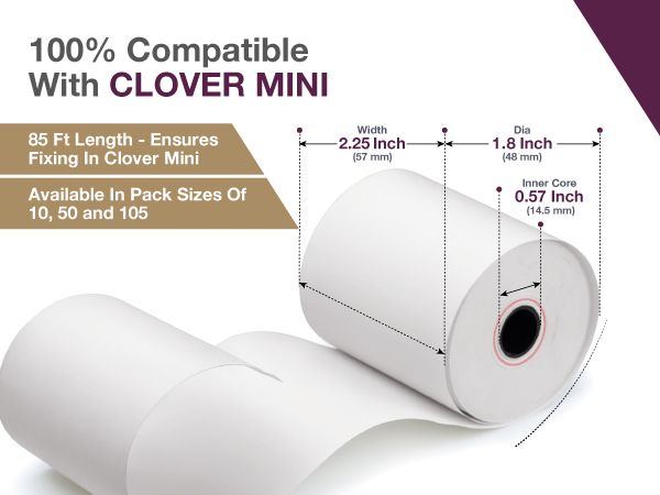 2 1/4 x 85 thermal paper receipt rolls clover mini