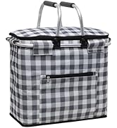 KEFOMOL Insulated Picnic Basket,40L Leak-Proof Cooler Bag,Grocery Basket with Lid,2 Sturdy Handle...