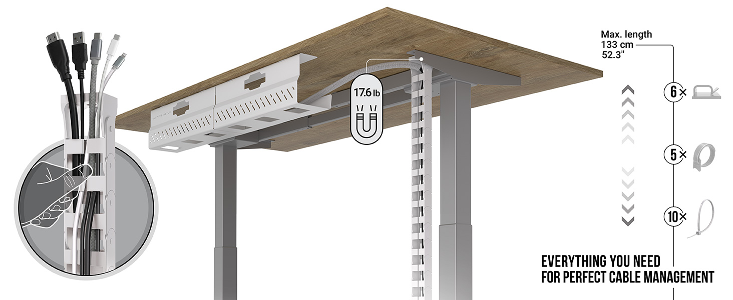 vertebrae cable management under desk white