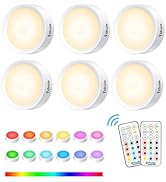 AlltroLite FA7835 Color Changing LED Puck Lights with 2 Remotes (6 Pack) | 13 RGB Colors Changing...