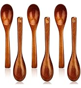 HAKSEN Small Wooden Spoons, 6PCS Small Soup Spoons Serving Spoons 6" Wooden Teaspoon for Coffee T...