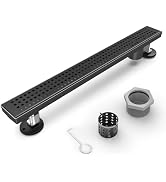 HTOH Shower Drain Offset for Bathroom: 24-Inch Black Linear Shower Drain with Removable Grate - M...