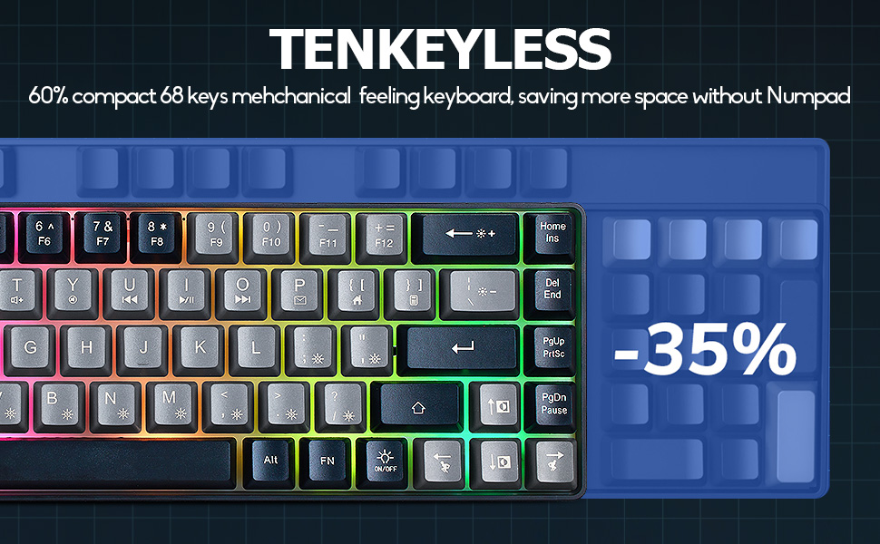 Wired Portable 60% Mechanical Feeling Gaming Keyboard,