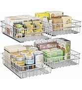 Pull Out Cabinet Organizer, 4 Pack Stainless Steel Slide Out Drawers for Cabinets, Adhesive Roll ...