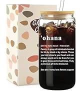 Mikopei Ohana Glass Cups with Lids and Straws - Ohana Means Family, Hawaii Gifts for Women Friend...