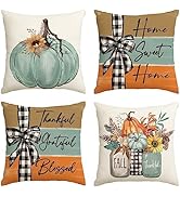 AVOIN colorlife Fall Pumpkin Home Sweet Home Throw Pillow Covers, 18 x 18 Inch Autumn Thankful Gr...