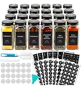 AISIPRIN 24 Pcs Glass Spice Jars with 398 Labels, 4oz Empty Square Containers Seasoning Bottles -...
