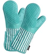 Alselo Silicone Oven Mitts Heat Resistant 932? with Waterproof & Non-Slip Kitchen Mittens, Set of...