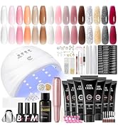 COSCELIA 50PC Poly Nail Gel Kit Starter Kit with Drill and Lamp 15 Colors 16ML Nail Extension Gel...