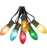 C9 Bulb String Lights Outdoor 50 Feet Multicolored Christmas Lights Green Wire for Outdoor Patio ...