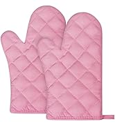 AUAUY Pink Oven Mitts, 1 Pair Kitchen Mittens, 392°F Heat Resistant Oven Gloves Non-Slip Kitchen ...