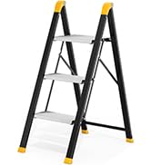 KINGRACK Aluminum Step Ladder, 3 Step Ladder Folding Design, Step Stool Foldable with Safe Grip, ...