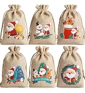 Hopttreely 24PCS Christmas Burlap Bags, Jute Xmas Bags for Gifts, 4X6 Christmas Treat Bags with D...