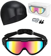 Hurdilen Swim Goggles, Anti Fog Anti UV, Wide View and No Leaking Swimming Goggles & Swim Cap for...