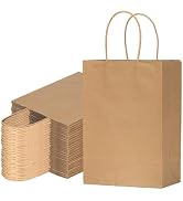 vanhel 50 PCS Gift Bags with Handles,8 x 4.25 x 10.5 Inches,Brown Paper Bags with Handles bulk, S...