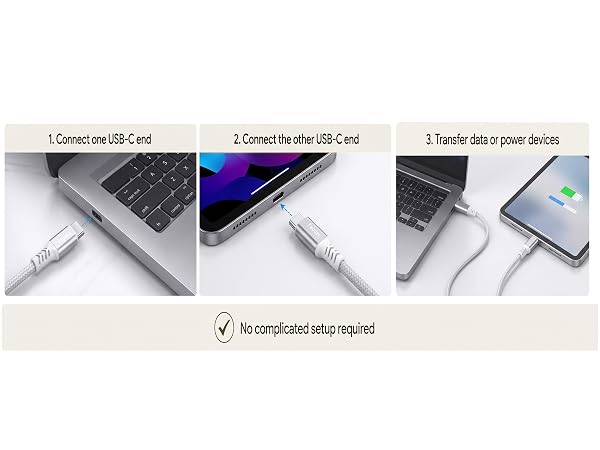 Diagram showing easy USB-C cable connection for data transfer or power; no complex setup.