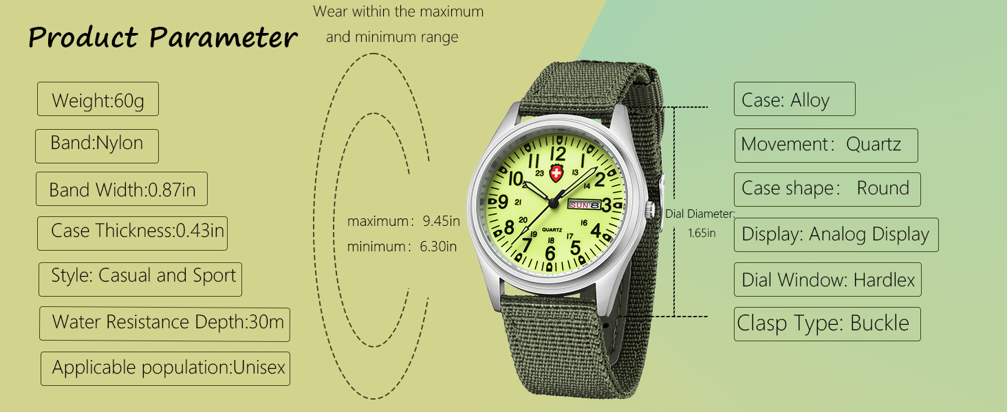 product parameter of the watch