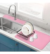 Meetcolor 2PCS 12" x 19" Dish Drying Mat & 24" x 5.5" Faucet Mat for Kitchen Sink, Super Absorben...
