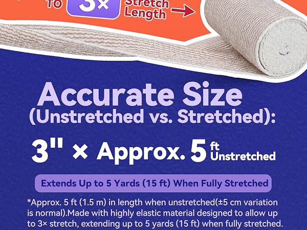 Elastic compression bandage wrap in multiple sizes for medical and sports support