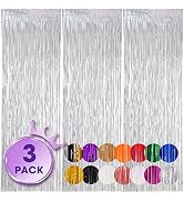 Voircoloria 3 Pack 3.3x8.2 Feet Laser Silver Foil Fringe Backdrop Curtains, Tinsel Streamers Birt...