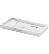 Luxspire Resin Bathroom Tray for Countertop Organizer, Mini, White Marble | 8 x 4 inch, non-slip ...