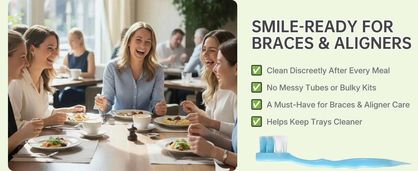 Tuckpoki toothbrush for braces and aligners, discreet after meals, keeps trays cleaner