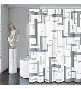 BTTN Grey/Gray Shower Curtain, Geometric Waffle Weave Fabric Shower Curtain Set with 12 Metal Hoo...