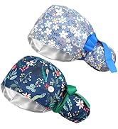 FADACHY Scrub Caps Women,Ponytail Holder Working Cap with Buttons Ribbon Tie for Laies,Surgical N...