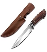 FU-GLBY Big Fixed Blade Knives with Leather Sheath Rosewood Handle Tactical Survival Hunting Knives