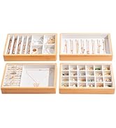 ProCase 4-Set Bamboo Stackable Jewelry Organizer Tray, Jewelry Drawer Inserts Container Display C...