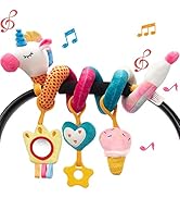 hahaland Car Seat Toys for Babies 0-6 Months Girl - Baby Toys 3-6 Months - Rattle, Mirror, Crinkl...