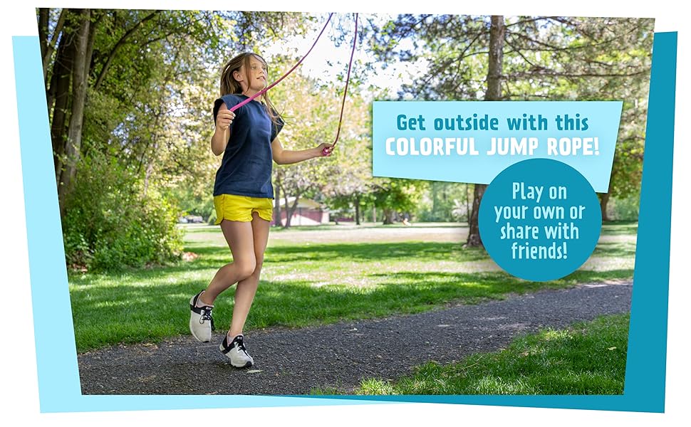Get outside with this colorful jump rope. Play on your own or share with friends!