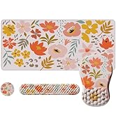 iLeadon Floral Mouse Pad Set for Women Desk,Cute Ergonomic Keyboard Mat for Desktop,Extra Large D...