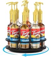 THYGIFTREE Rotating Coffee Syrup Organizer for Countertop, 9-Bottle Wooden Syrup Rack & Bottle Ho...