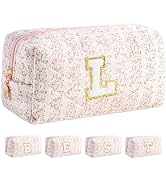 HBselect Initial Makeup Bag for Women, Pink Cosmetic Travel Toiletry Bag, Flowers Zipper Make Up ...