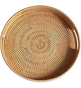 Round Rattan Tray, Hand Woven Serving Tray with Handles, Wicker Serving Basket, Decorative Tray f...
