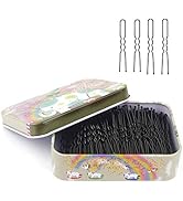 200pcs U Shaped Hair Pins Black with Cute Case, Hairpins for Buns, Premium Bobby Pins for Kids, G...