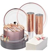 By Madee HEAVYWEIGHT 400 Pcs Clear and Rose Gold Plastic Plates for Party | 50 Guest Disposable D...