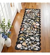2x6 Scalloped Hallway Runner Rug – Non-Slip Washable Boho Floral Carpet Runner for Kitchen, Entry...