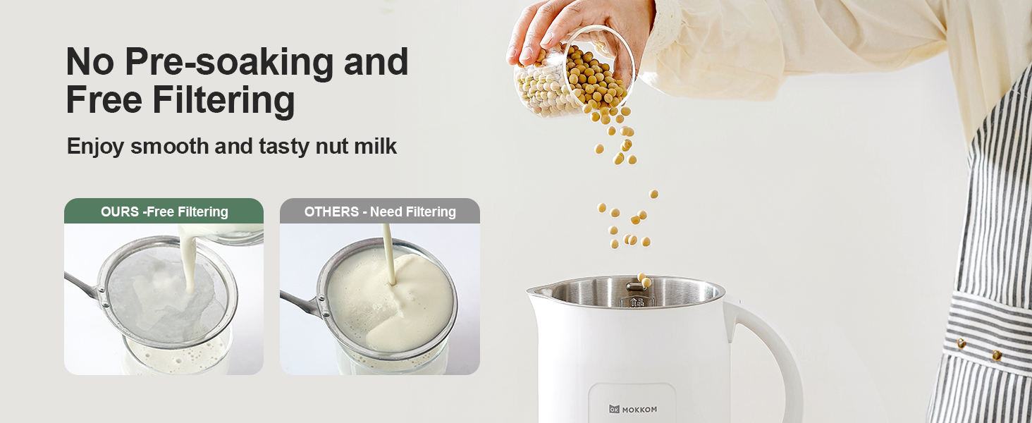 MOKKOM Nut Milk Maker, Automatic Almond Milk Machine for Homemade Plant-Based Milk