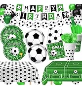 170 PCS Soccer Party Decorations, Soccer Birthday Party Decorations - Includes Plates, Napkins, C...
