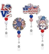 Cosmisun 4th of July Badge Reel - 4 Pcs Patriotic Nurse Badge Holder Retractable with Alligator C...