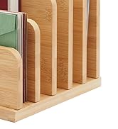 Deefielly Desk File Mail Organizer Countertop, 5 Slots Bamboo Folder Sorter Organizer Holder for ...