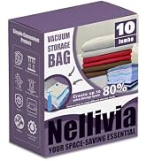 Nellivia 10 Jumbo Vacuum Storage Bags with Pump, Extra Large Compression Space Saver for Comforte...